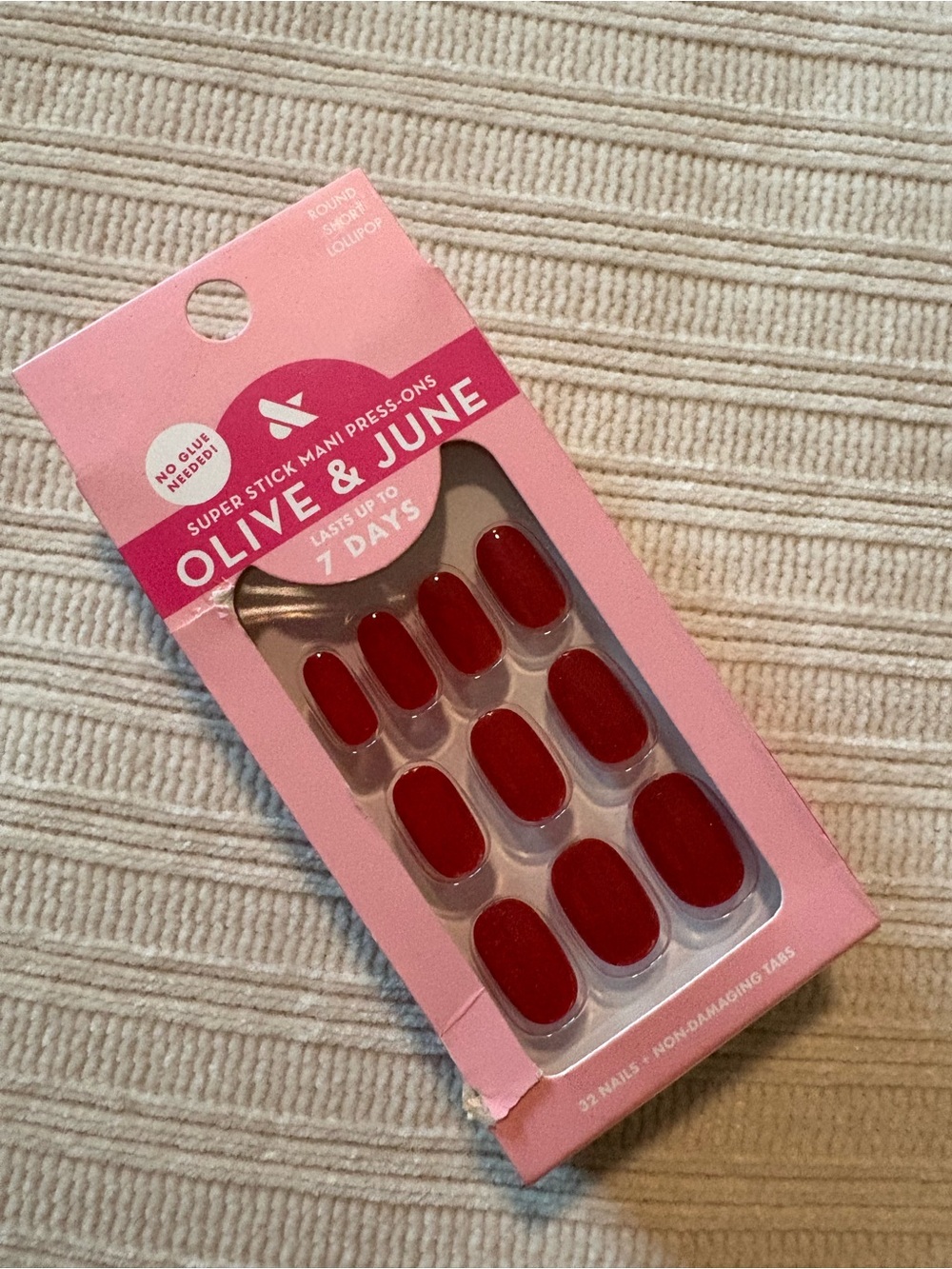 Olive & June Super Stick Mani Red Press-On Nails - Lollipop Short Round